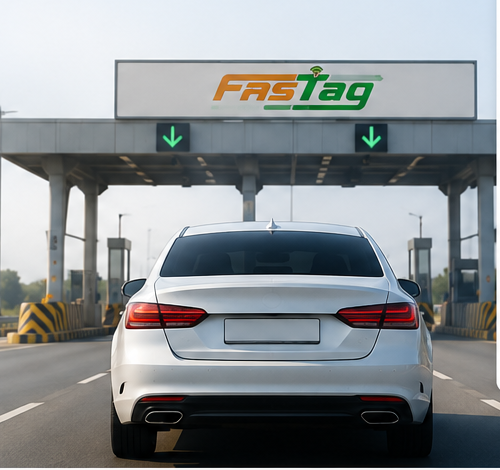 Car approaching a FASTag toll lane